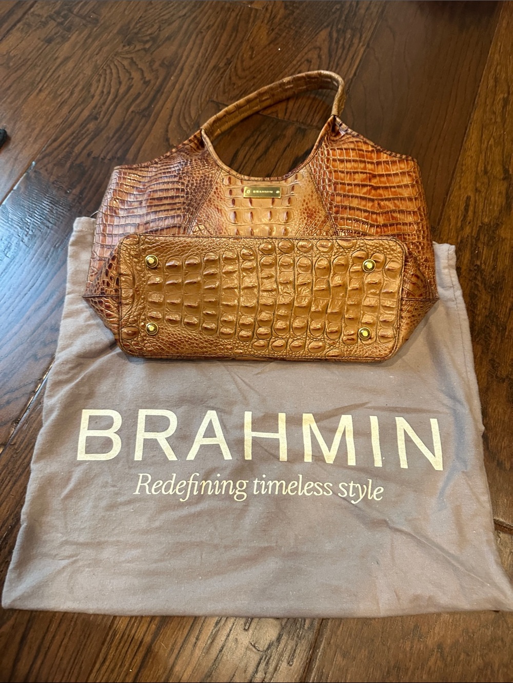 Brahmin Amber Cognac Croc-Embossed Shoulder Bag
